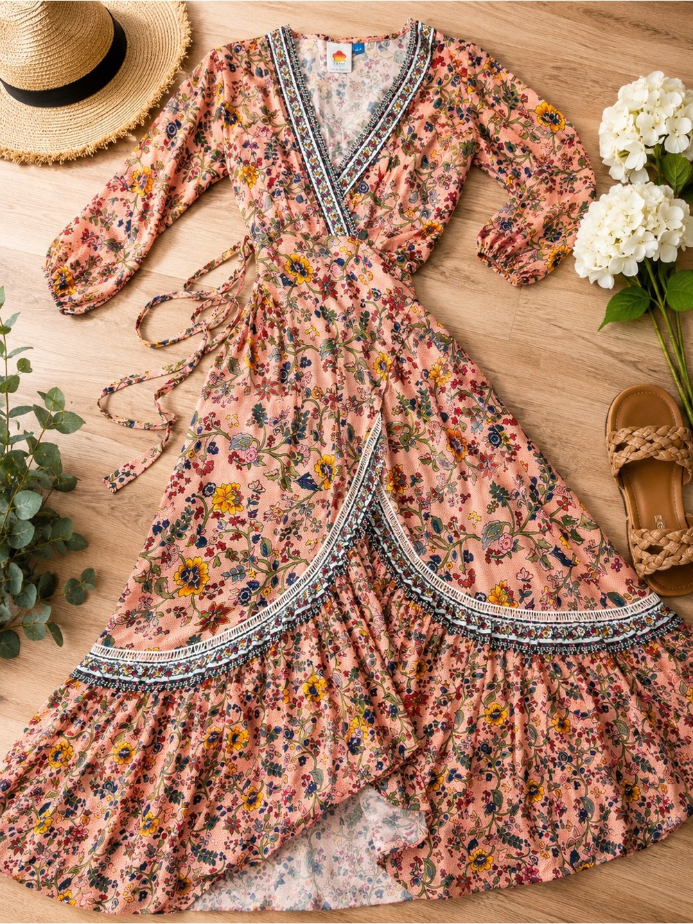 FARM Rio for Anthropologie Floral wrap maxi high low cottagecore Clara dress